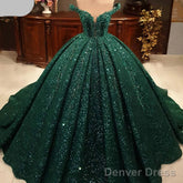 Hot Appliques Ball Gown  Dark Green Wedding Dress Sequin Quinceanera Dress
